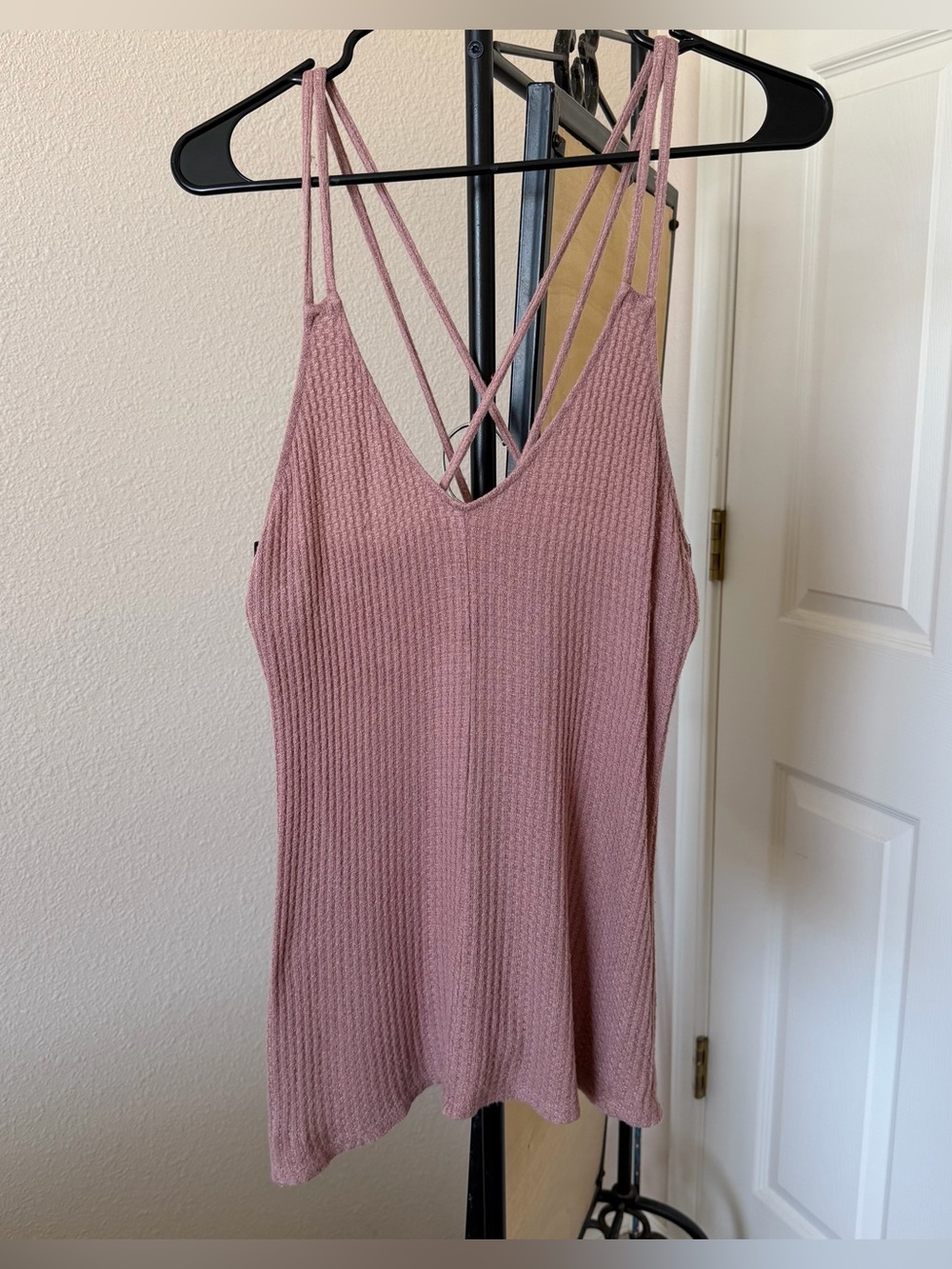 Urban Outfitters womens medium pink waffle tank top cross back coquette bohemian